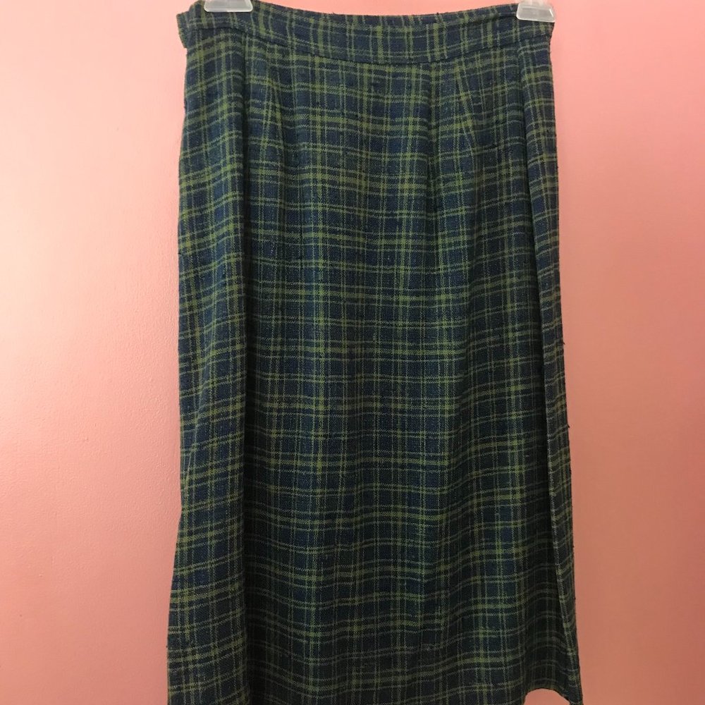 Straight Skirt Green/Blue Plaid